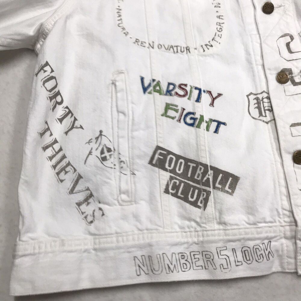NWT POLO Ralph Lauren Denim Oxford Club Jacket Men 2XB White Rowdies Rugby Print - Picture 6 of 16